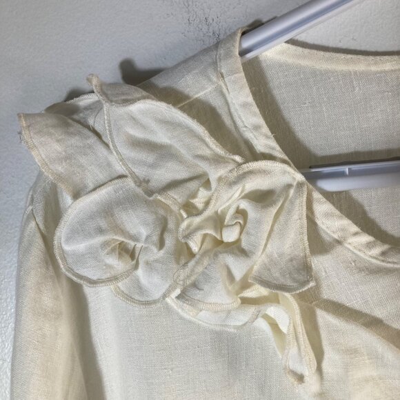 Womens Tiar Bellomo Linen Lagenlook Tunic Flower Detail Ivory M - Picture 3 of 9